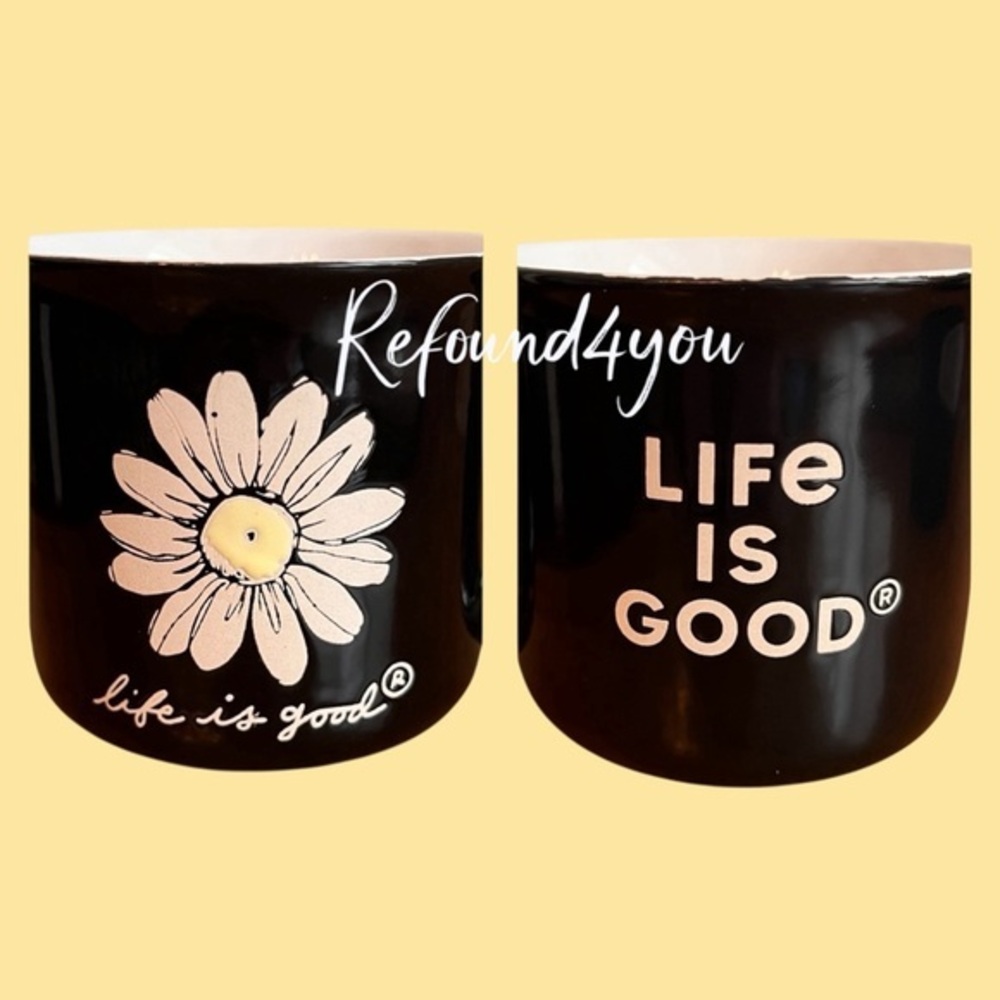 Life is Good - ‘Daisy on Black’ ceramic mug. NWT. Firm!